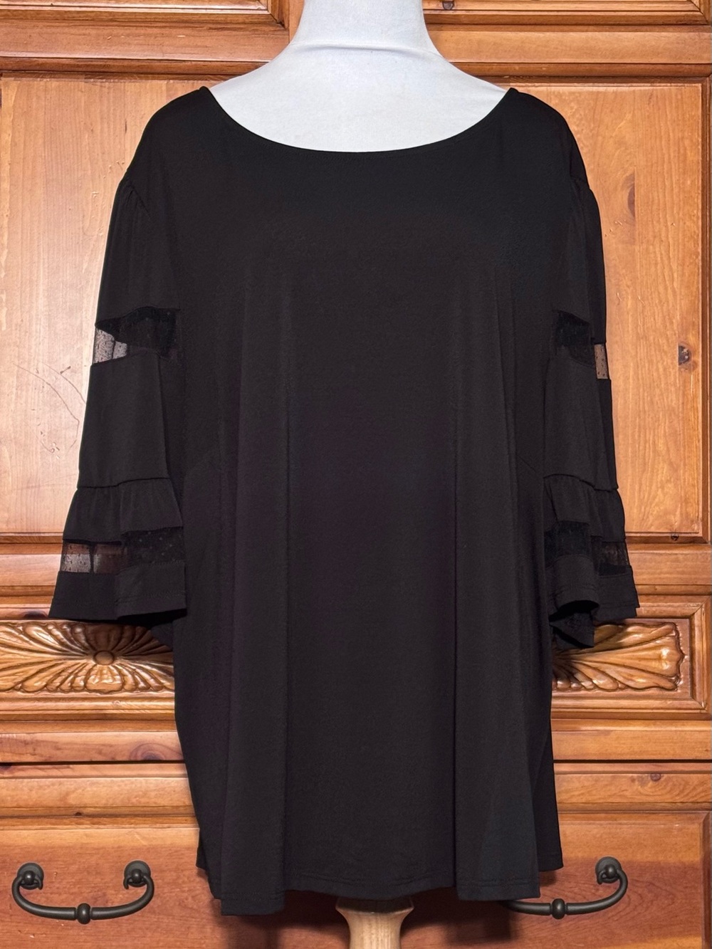 Adrianna Papell Black Ruffle Sleeve Blouse